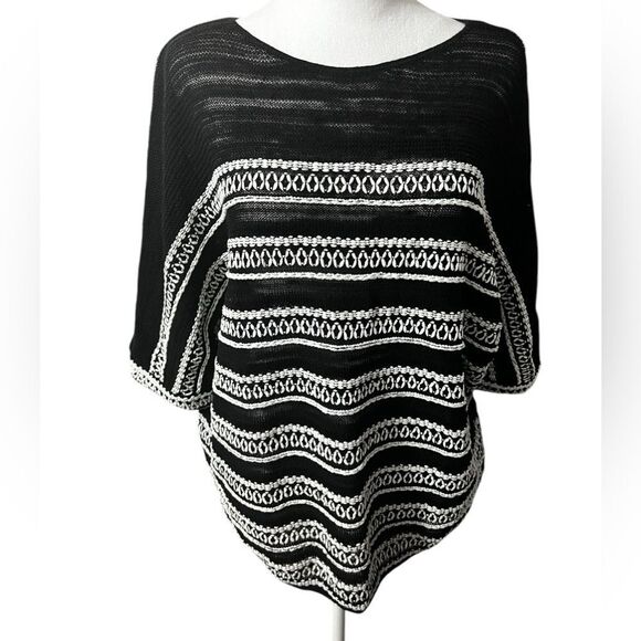 NIC+ZOE Women's Celestial Sweater black and white cotton 3/4 sleeve lightweight - Picture 2 of 12